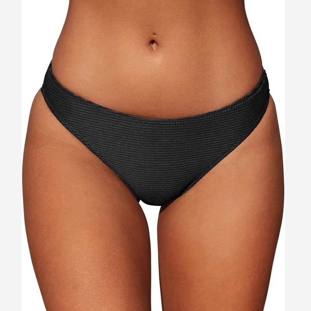 Cupshe Black Ribbed Bikini Bottoms - Size XS (Bottoms Only) NWT